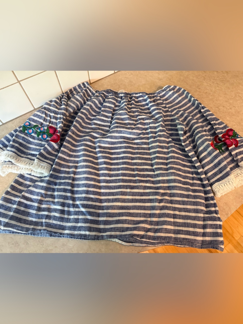 Striped Blue and White Embroidered Women’s Skirt cotton-linen blend